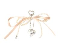 Nucelit Portachiavi alla moda con perle e fiocco, multifunzione, accessorio per borsa, ornamento per telefono, ciondolo a forma di cuore, per donne e ragazze, Champagne, Medium