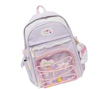 Nucelit Zaino decorativo Transpicuous con ornamenti intercambiabili Struttura di base rinforzata Anti fatica Assistenza spalla Transpicuous Lace Backpack con Charms, Viola