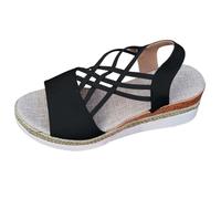Nudo piede da donna, sandali vintage, scarpe da donna estive, antiscivolo, scarpe ortopediche lavabili, sandali in plastica da spiaggia chiusi bohemien, grandi dimensioni, con zeppa, Le Noir, 36 EU
