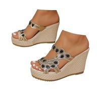 Nudo piedi donna alti e strass, taglie grandi europee, per donne, suole spesse e piattaforme sandali zeppa donna Sandalo donna ortopedico leggero con supporto arco plantare, Le Noir, 39 EU