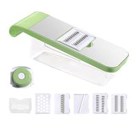 Nudorpn Tritatutto verdure con contenitore e 5 lame, tagliapiatti con protezione a mano - Taglierina per verdure manuale per cucinare casa, verdure, frutta patata cavolo