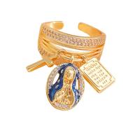 NUEAYMS Anelli con crocifisso in rame con vergine, misura regolabile e pietre di zirconi, elegante accessorio per le dita per uomo e donna, anelli fede