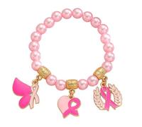 NUEAYMS Bracciale con Perline simbolico per la consapevolezza del Cancro Seno Design Regolabile Nastro da Polso Nastro Grano Gioielli con Ciondolo Consapevolezza del Cancro Seno Perline