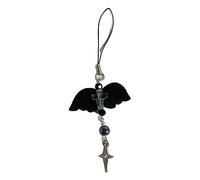NUEAYMS Catena per telefono con nappe Y2k a quattro punte stella nera peluche ala dolce ciondolo auto, Astrale, 13.00 * 7.00 * 2.00