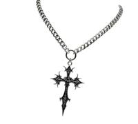 NUEAYMS Gioiello girocollo a catena per outfit quotidiano Pai Collana con pendente a croce collo con dettaglio gotico inciso scuro Collana gotica a catena corta con pendente a croce scura inciso