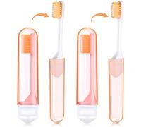 Nuenen 2 Spazzolini da Denti Pieghevoli Mini Spazzolino da Viaggio Portatile con Dentifricio Piccolo Spazzolino da Campeggio Tascabile con Setole Morbide per Bambini Adulti (Arancio, Copertina)