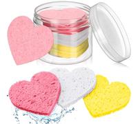 Nuenen 60 spugne per il viso con contenitore, a forma di cuore, compresse per la pulizia del viso, esfolianti, estetiste, rimozione del trucco (rosa, bianco, giallo)