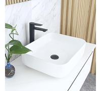 NUESTRA VIDA Lavabo da Appoggio Lavabo Bagno 49,5 x 38 x 14 cm, Lavabo Rettangolare in Ceramica, Lavamani Senza Foro per Rubinetteria, Ideale per Casa Ristorante e Hotel, Bianco