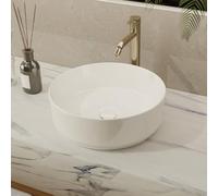 NUESTRA VIDA Lavabo da Appoggio Tondo 36x12 cm, Lavandino Piccolo Rotondo, Design Moderno in Ceramica, Compatto per Piccoli Spazi e Bagni