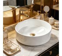NUESTRA VIDA Lavabo da Appoggio Tondo in Ceramica, 36 cm (Diametro) x 12 cm (Altezza), Bianco, Design Compatto per Bagni Piccoli e Secondi Bagni