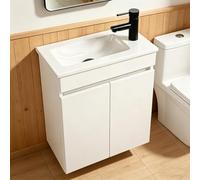 NUESTRA VIDA Mobile sottolavabo 50 cm con mobiletto, set di mobili da bagno con lavabo, mobile da appendere per piccoli bagni, ospiti, WC, senza rubinetto, bianco (50 x 27 x 58 cm)