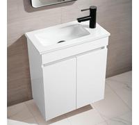 NUESTRA VIDA Mobiletto Bagno Sospeso 50 cm con Lavabo | Set Moderno Bianco 51×27×60 cm | Per Piccoli Spazi | Senza Rubinetto e Scarico