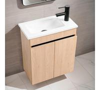 NUESTRA VIDA Mobiletto Bagno Sospeso 50 cm con Lavabo | Set Moderno in Rovere 51×27×60 cm | Per Piccoli Spazi | Senza Rubinetto e Scarico