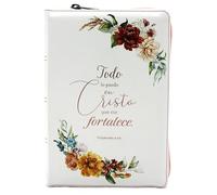 Nueva Biblia para Mujeres Reina Valera 1960 Letra Gigante de 14 Puntos Tamano Manual con Cierre y Indice Semil Piel Blanca Floreada Todo lo puedo en Cristo Edicion Limitada