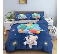 NUEYSP Copripiumino Singolo 150x200 Astronauta In Mongolfiera Set Lenzuola Letto Singolo con Cerniera Caldo Traspirante Microfibra Copripiumini e 2 Federe 50x80 cm,per Bambini Bambino