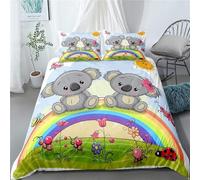 NUEYSP Set Copripiumino una Piazza e Mezza Arcobaleno Koala Bambina Bambini Copripiumino 200x200 con Cerniera Caldo Morbido Anallergica Microfibra Copripiumini e 2 Federe 50x80 cm