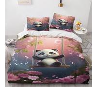 NUEYSP Set Copripiumino una Piazza e Mezza Panda Bambina Bambini Copripiumino 200x200 con Cerniera Caldo Morbido Anallergica Microfibra Copripiumini e 2 Federe 50x80 cm