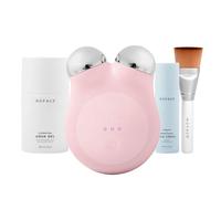 NuFACE Mini+ - Kit di dispositivi per il viso a microcorrente, approvato dalla FDA, per scolpire il viso e rassodare la pelle, per contouring e tonificare + attivatore gel microcorrente, crema per
