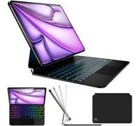 Nuflaz Tastiera per iPad Air 13 Pollici (M2 2024 / M3 2025) e iPad Pro 12,9 Pollici (3ª-6ª gen) - QWERTY IT con Trackpad, Retroilluminazione a 7 Colori, USB-C, Custodia Magnetica - Nero Grigio, X9