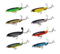 Nuguri Topwater - Set di 8 esche da pesca con coda rotante galleggiante, esche artificiali rigide a lento affondamento