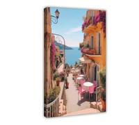 NUIHAGF Stampa artistica su tela, motivo: villaggio della Costa Azzurra, decorazione artistica da parete per soggiorno, camera da letto, 60 x 90 cm