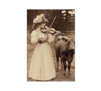 NUIHAGF Stampa artistica vittoriana con signora e mucca, serenata al chiaro di luna, su tela, decorazione per camera da letto, ufficio, camera da letto, regalo, 60 x 90 cm