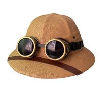 Nuiorfty Cappelli di Paglia da Uomo Casco Midollare Classico a Tesa Larga con Occhiali Cappello di Paglia Estivo Leggero Regola