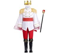 Nuiorfty Costume da principe per ragazzo con tunica a maniche lunghe costume da principe azzurro per ragazzi con corona e baston