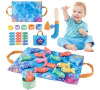 Nuiorfty Gioco di Pesca per Bambini Giocattolo didattico Montessori con Pesci Morbidi e Tazze impilabili Giocattolo educativo per la Pesca dei Bambini per abilità motorie e ordinamento dei Colori