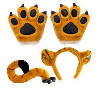 Nuiorfty Il costume da tigre per bambini include una morbida fascia con orecchie di coda di tigre e guanti con zampe costumi di animali per bambini Festa a tema compleanno cosplay di Halloween