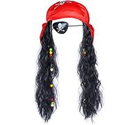 Nuiorfty Parrucca da Pirata Cappello Set Costume da Pirata Parrucca Dreadlock Benda sull'occhio Bandana Capitano Costume Teschio