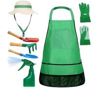 Nuiorfty Set da Giardinaggio per Bambini 7 Pezzi/Set Giardinaggio educativo per Bambini Include Grembiule spruzzatore Guanti Cappello rastrello Pale Strumento per