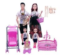 Nuiorfty Set di 6 Bambole familiari con articolazioni mobili Bambola Incinta con Bambino nella Pancia papà e 4 Bambini per l'istruzione e Accessori per la casa delle Bambole