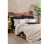 Nuit Des Rêves Elegant Ranforce - Set di copertine singole, 135 x 200 cm, 100% cotone, colore nero/bianco/oro, lavabile in lavatrice, chiusura a bottone & Envelope Closure, elegante e confortevole