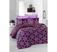 Nuit Des Rêves Elegante set copripiumino in raso (135 x 200 cm), 100% cotone, lilla e bianco, 210 fili, lavabile in lavatrice, chiusura a busta e bottoni, biancheria da letto elegante
