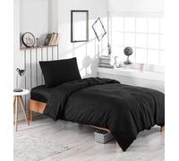 Nuit Des Rêves Elegante set copripiumino singolo nero 135 x 200 cm e federa 80 x 80 cm, 65% cotone, 35% poliestere, lavabile in lavatrice, chiusura con bottoni