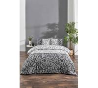Nuit Des Rêves Elegante set di copertine singole (135 x 200 cm), nero/bianco/grigio, 65% cotone, 35% poliestere, lavabile in lavatrice, chiusura a bottone, elegante stampa a pigmenti