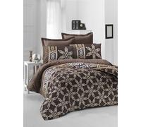 Nuit Des Rêves Luxurious Satin Double Quilt Cover Set (200 x 200 cm), 100% cotone, 2 buste (80 x 80 cm), lavabile in lavatrice, elegante marrone, bianco e giallo