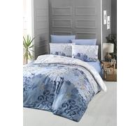 Nuit Des Rêves Luxurious Satin Double Quilt Cover Set (200 x 200 cm), 100% cotone, 210 thread Count, Blue/White/Brown | Lavabile in lavatrice, Envelope & Button Closure | Elegante Bedding for a Cozy