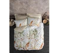 Nuit Des Rêves Luxurious Satin Double Quilt Cover Set (200 x 200 cm), 100% cotone, beige/bianco/verde, 2 buste (80 x 80 cm), stampa reattiva, lavabile in lavatrice, design elegante