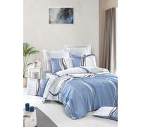 Nuit Des Rêves Luxurious Satin King Quilt - Set di copertine (200 x 220 cm), 100% cotone, 210 thread Count, lavabile in lavatrice, bianco/blu/marrone, design elegante con chiusura a bottone