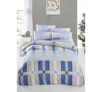 Nuit Des Rêves Premium Ranforce Double Quilt Cover Set (200 x 200 cm), 100% cotone, 145 thread Count, lavabile in lavatrice, blu e beige, design elegante con chiusura a bottone