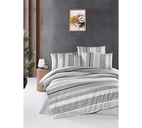 Nuit Des Rêves Premium Ranforce Double Quilt Cover Set (200 x 200 cm), 100% cotone, grigio e bianco, 2 buste (80 x 80 cm), lavabile in lavatrice, design elegante