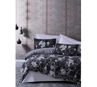 Nuit Des Rêves Premium Ranforce Double Quilt Cover Set (200 x 200 cm), 100% cotone, grigio e nero, 2 buste (80 x 80 cm), stampa reattiva, lavabile in lavatrice, chiusura a bottone