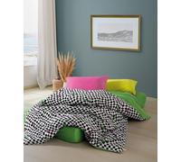 Nuit Des Rêves Premium Ranforce - Set copripiumino matrimoniale (200 x 200 cm), 100% cotone, verde/bianco/nero, 2 federe (80 x 80 cm), stampa reattiva, lavabile in lavatrice, design elegante