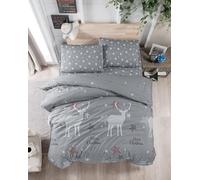 Nuit Des Rêves Premium Ranforce - Set di copertine per trapunta singola, 100% cotone, 135 x 200 cm e federa 80 x 80 cm, colore grigio/bianco/rosso, lavabile in lavatrice, design elegante