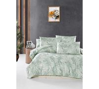 Nuit Des Rêves Ranforce King Quilt Cover Set (200 x 220 cm), 100% cotone, verde e bianco, 2 scatole per pillole (80 x 80 cm), lavabile in lavatrice, design elegante con chiusura a bottone