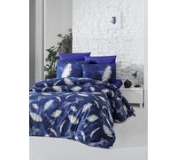 Nuit Des Rêves Ranforce - Set copripiumino singolo XL, 100% cotone, 155 x 200 cm, blu scuro e bianco, lavabile in lavatrice, 145 fili, chiusura a bottone e busta