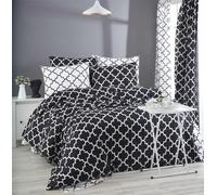 Nuit Des Rêves Ranforce - Set di copertine per trapunta singola, 100% cotone, 135 x 200 cm e federa 80 x 80 cm, lavabile in lavatrice, 140 thread Count, nero e bianco