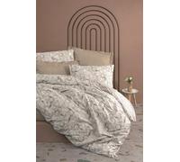 Nuit Des Rêves Ranforce - Set di copertine per trapunta singola, XXL, 100% cotone, beige, 155 x 220 cm e federa 80 x 80 cm, lavabile in lavatrice, elegante stampa a pigmenti, chiusura a bottone